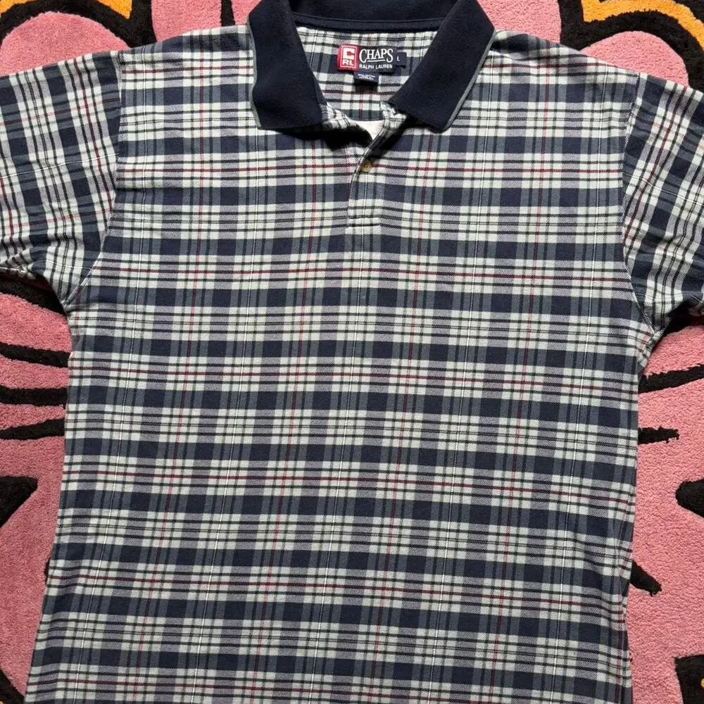 Vintage 90’s Chaps Ralph Lauren Checkered Plaid Polo Shirt Size Large